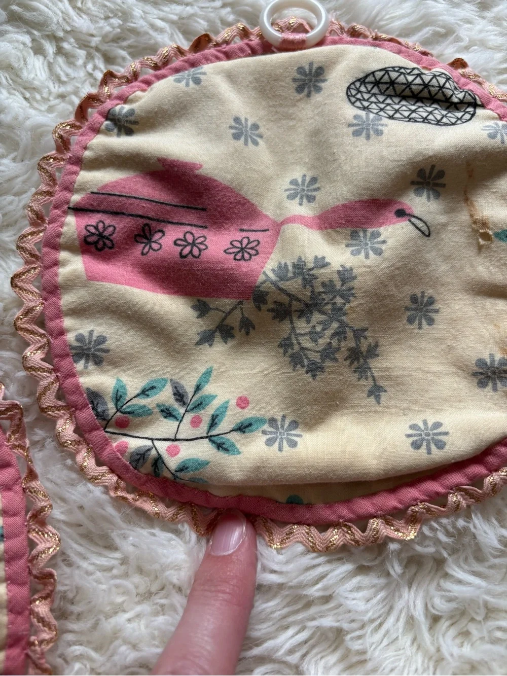 Vintage Pink & Cream Kitchen Potholders (Pair)